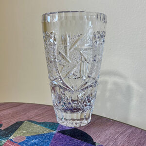 Bohemian Pinwheel 10" Vintage Crystal Vase, 1950s